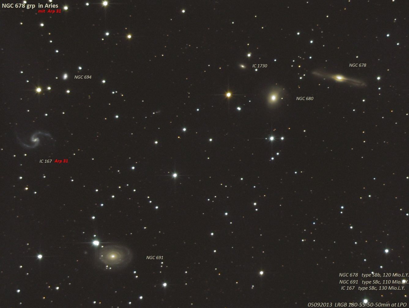 NGC 678 Galaxiengruppe im Widder (Objekte) Spektrum der Wissenschaft